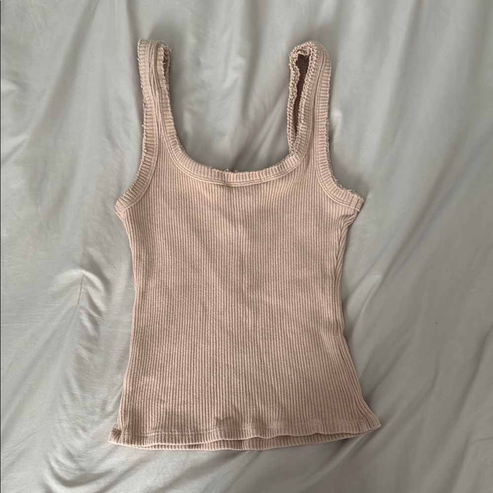 Lulu's Beige Ribbed Distressed Tank Top - Picture 3 of 3